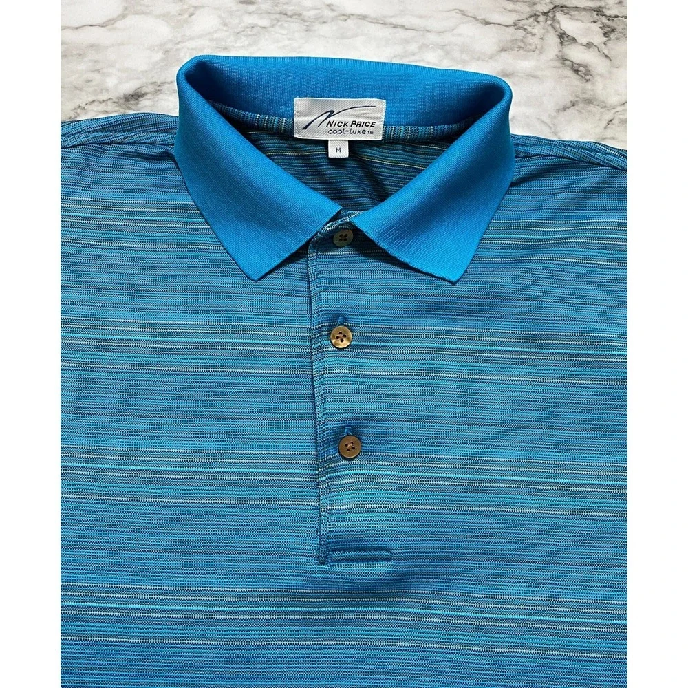 Nick Price Cool Luxe Golf Polo Mens Shirt Size M Multicolor Striped Short Sleeve